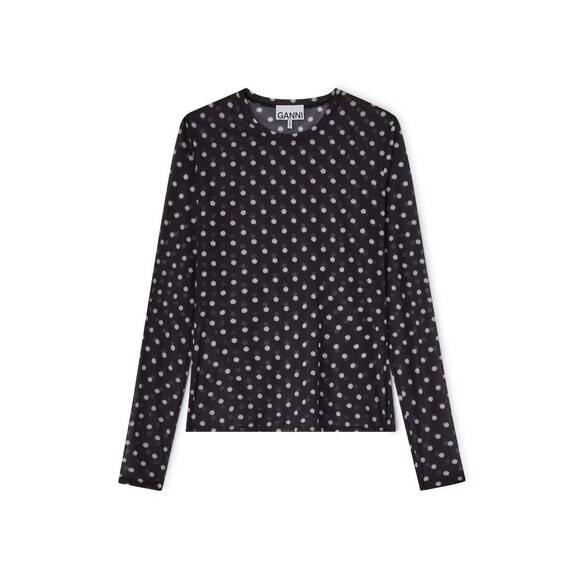 GANNI Tops - NEW GANNI women's printed sheer jersey long sleeve top in black